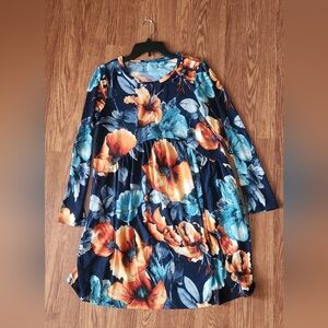 Vibrant Floral Mini Dress - Blue and Orange